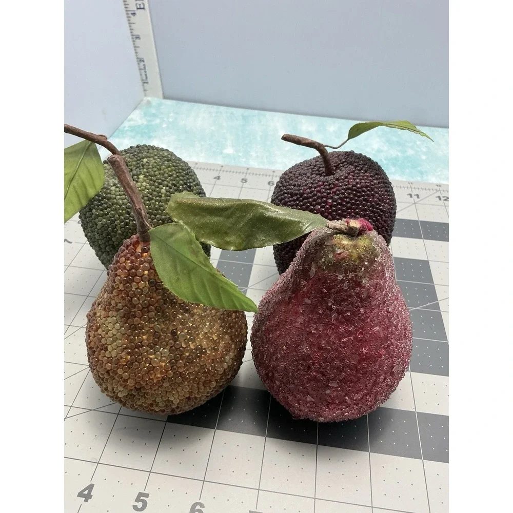 Vtg Lot 4‎ Beaded Sugar Frosted Faux Fruit Decor Staging
